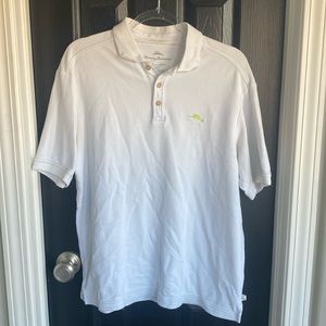 Tommy Bahama Men Polo Shirt Medium White Pima Cotton Blend Logo Embroidered